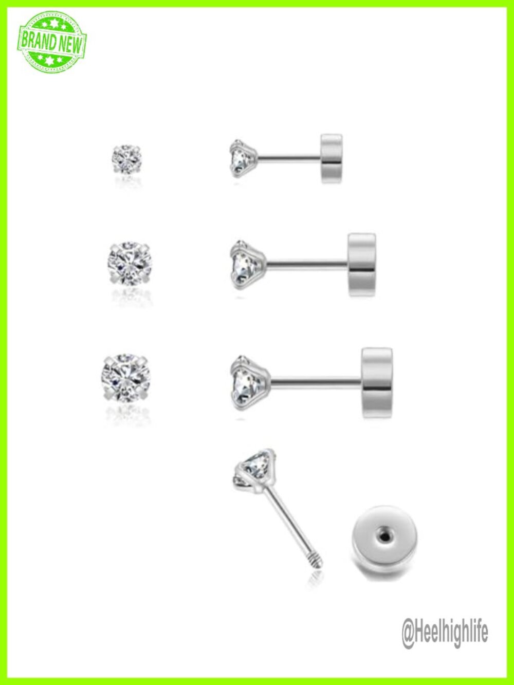 Flat Screw Back CZ Stud Earrings 14k Gold Plated Surgical Steel